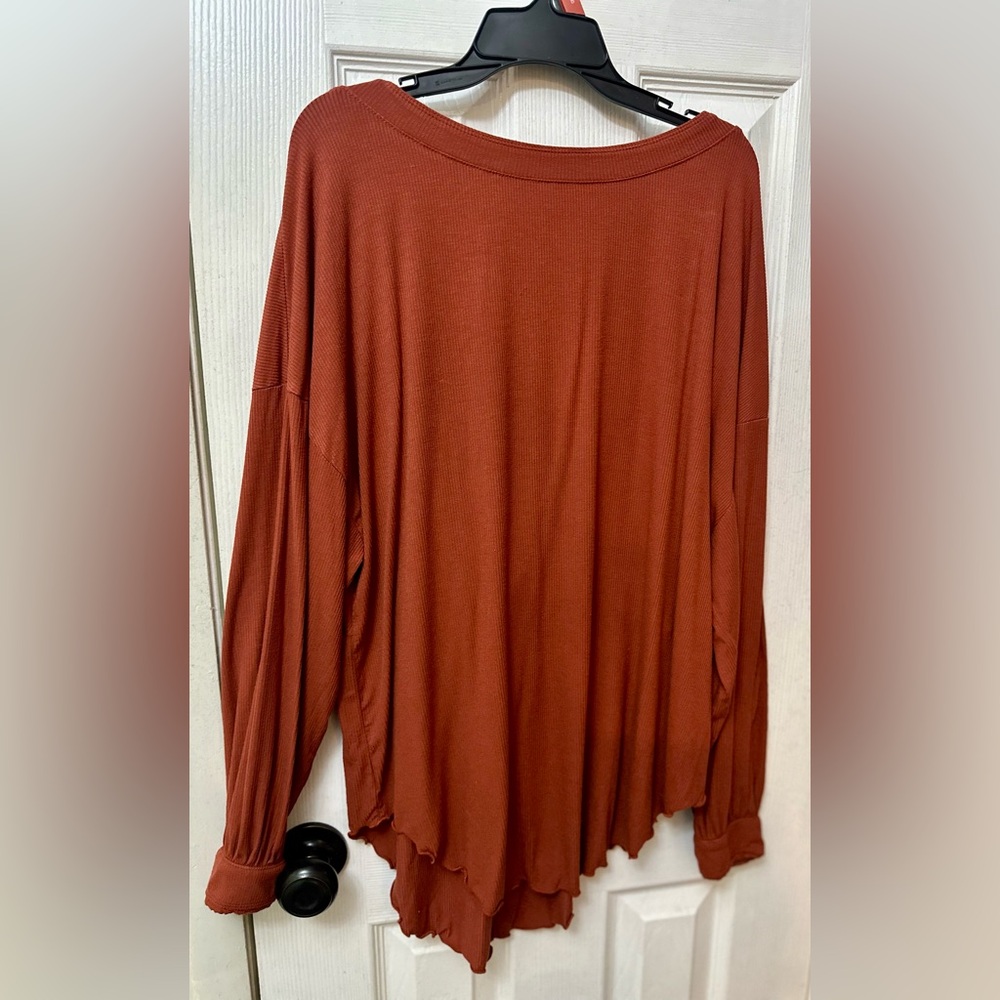 Free People Terracotta Shimmy Shake Long Sleeve Shirt, XS